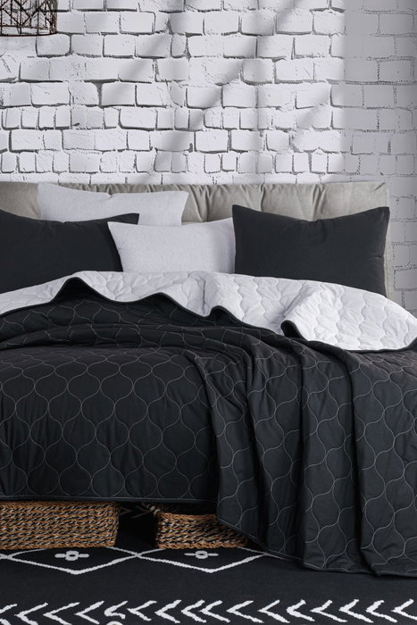 L'essentiel linge de maison Juego de Colcha Doble Negro y Gris L'essentiel linge de maison Juego de Colcha Doble Negro y Gris